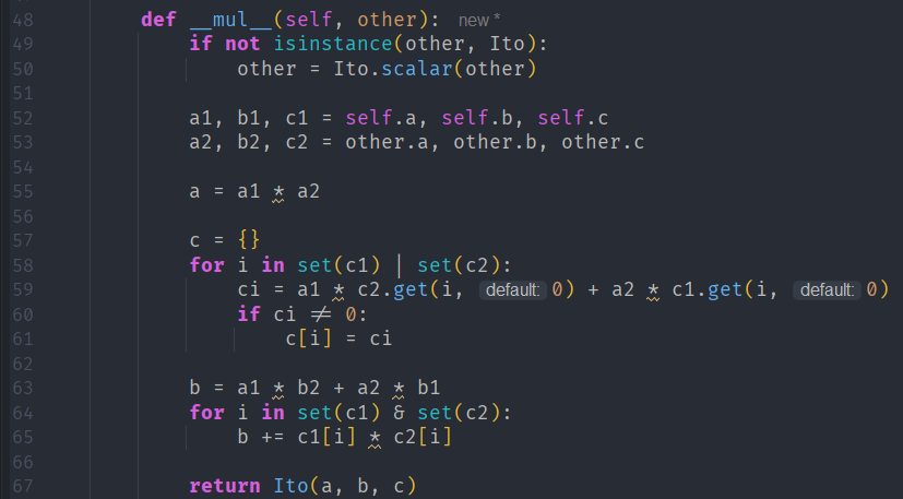 Python code snippet defining a special multiplication method in a class.