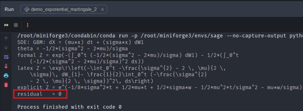 Screenshot of a programming environment displaying code related to mathematical modeling, including a calculation for 'residual' set to 0.